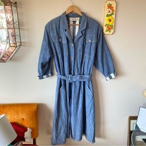 Vintage Denim Winter Trench Coat with Belt and Double Lining Cotton